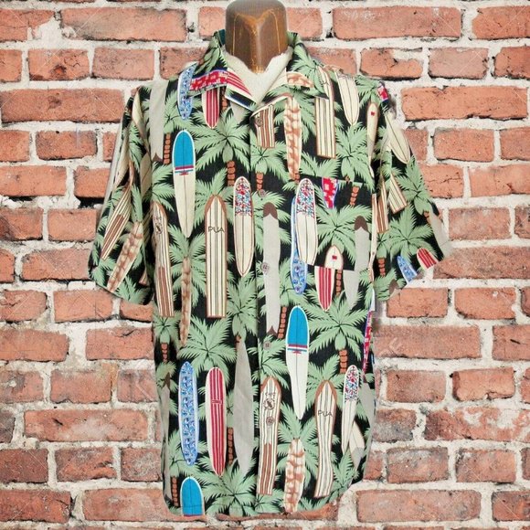 Hawaiian Shirt Maui Maui Surf Company Button Front Surf Boards Palm Trees Sz Lrg - Picture 1 of 12